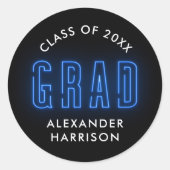 Modern Blue Neon Afstuderen Ronde Sticker (Voorkant)