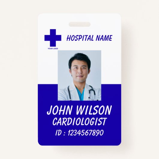 Modern Blue Nurse Photo ID Badge Template (Devant)