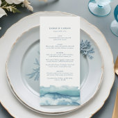 Modern Blue Ocean Waterverf Wedding Menu