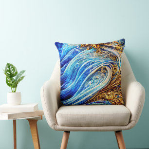 Modern Blue Ocean Waves Notitieboek Kussen