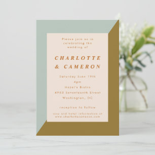 Modern Blue Olive Color Block All-in-One Wedding Kaart