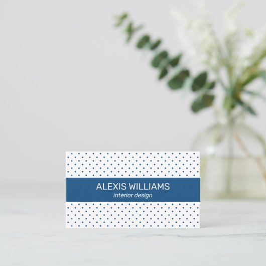 Modern Blue op White Polka Dot Pattern Blue Stripe Visitekaartje (Staand voorkant)