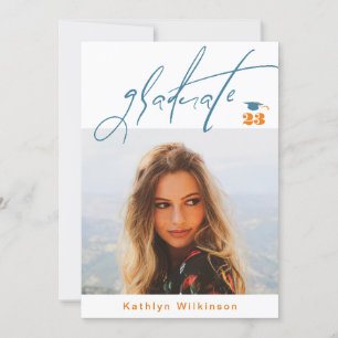 Modern Blue Oranje Script Minimalist Photo AFSTUDE Kaart