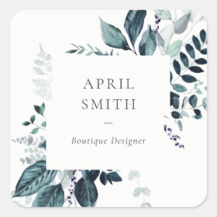 Modern Blue Paars Leafy Tropical Foliage Fern Vierkante Sticker