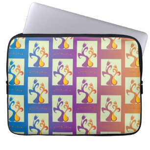 Modern Blue, paars, oranje Tulip Couple Floral Laptop Sleeve