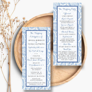 Modern Blue Paisley huwelijksprogramma Reclamekaart