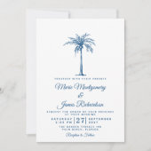 Modern Blue Palm Tropical Beach Wedding Kaart (Voorkant)