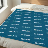 Modern Blue Personalized Repeating Name Pattern Fleece Deken