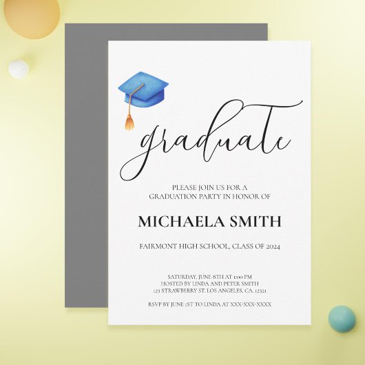 Modern Blue Pet High School afstudeerfeest Kaart