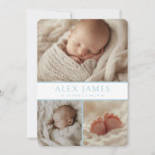 Modern Blue Photo Collage Baby Geboorte Aankondiging (Voorkant)