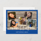 Modern Blue Photo Collage Verjaardag Kaart (Voorkant / Achterkant)