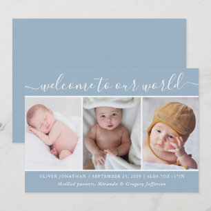 Modern Blue Photo Collage Welkom Baby Birth Aankondiging