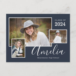 Modern Blue Photo Graduation Party Briefkaart