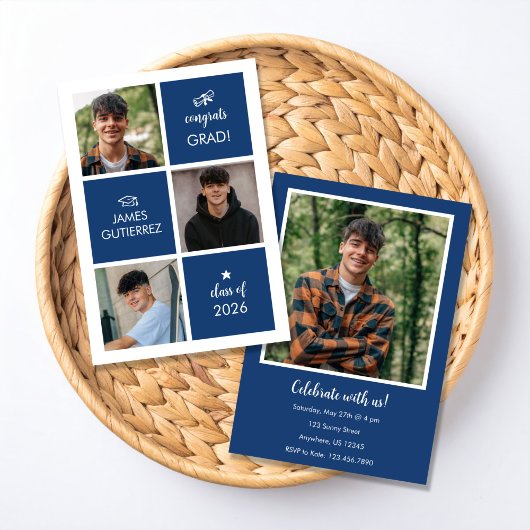 Modern Blue Photo Graduation Party Invitation