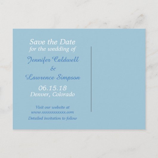 Modern Blue Photo Template Save the Date Wedding Aankondigingskaart (Achterkant)