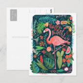 Modern Blue & Pink Flamingo schilderd Birthday Briefkaart (Voorkant / Achterkant)