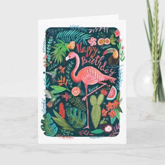 Modern Blue & Pink Flamingo schilderd Birthday Kaart (Voorkant)
