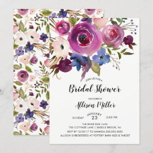 Modern Blue Plum Floral Bridal Shower Kaart