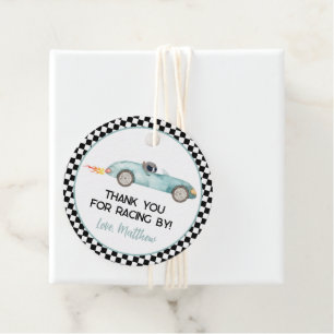 Modern Blue Race Car Birthday Bedankjes Labels