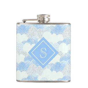 Modern Blue Rain Clouds Monogram , gepersonaliseer Heupfles