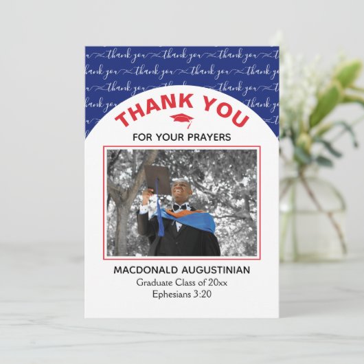 Modern Blue Red Afstuderen Foto bedankt (Staand voorkant)