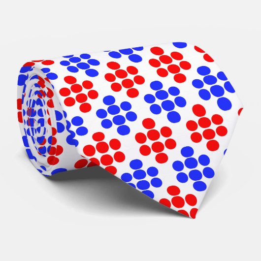 Modern Blue Red Dotted Pattern op White Stropdas (Opgerold)