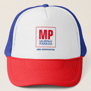 Modern Blue Red White Business Monogram Logo Trucker Pet