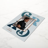 Modern Blue Retro Typografie Foto 2022 Afstuderen Folie Uitnodiging (Gedraaid)