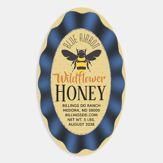 Modern Blue Ribbon Gold Honey Jar Stickers