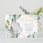Modern Blue Rozen Oerwoud Elephant Boy Baby shower Kaart (Staand voorkant)