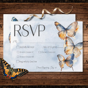 Modern Blue & Rust Waterverf Vlinders Diner RSVP Kaartje