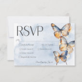 Modern Blue & Rust Waterverf Vlinders Diner RSVP Kaartje (Voorkant)