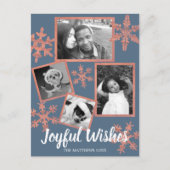 Modern Blue Rustic Snowflake 4 Fotokerstmis Briefkaart (Voorkant)
