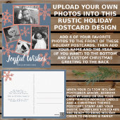 Modern Blue Rustic Snowflake 4 Fotokerstmis Briefkaart