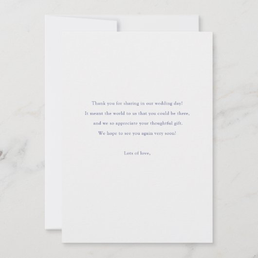 Modern Blue Script Foto Liefde en Bedankt bruiloft (Achterkant)