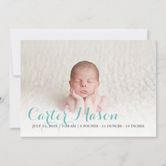 Modern Blue Script Geboorteaankondiging Aankondiging (Voorkant)