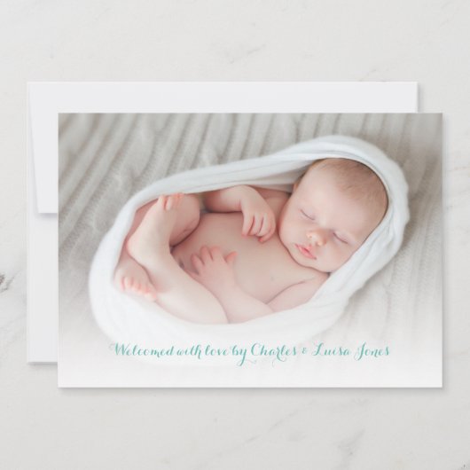 Modern Blue Script Geboorteaankondiging Aankondiging (Achterkant)