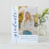 Modern Blue Script Photo Graduation Invitation (Debout devant)