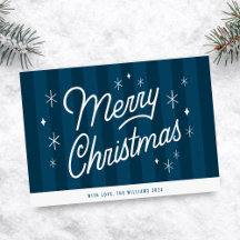 Modern Blue Script Vrolijk Kerstfeest Kaart