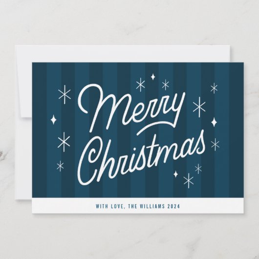 Modern Blue Script Vrolijk Kerstfeest Kaart (Voorkant)