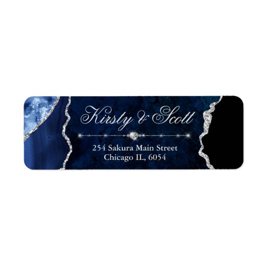 Modern Blue & Silver Faux Glitter Agate Wedding Etiket (Voorkant)