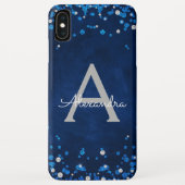 Modern Blue Silver Glitter Confetti Monogram Case-Mate iPhone Case (Achterkant)
