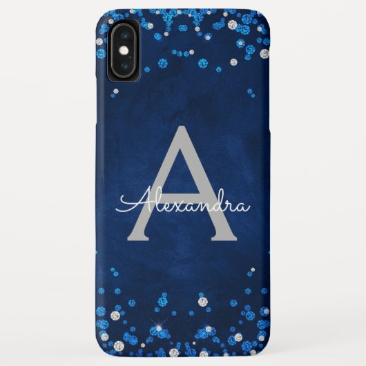 Modern Blue Silver Glitter Confetti Monogram Case-Mate iPhone Case (Achterkant)