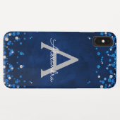 Modern Blue Silver Glitter Confetti Monogram Case-Mate iPhone Case (Achterkant (horizontaal))