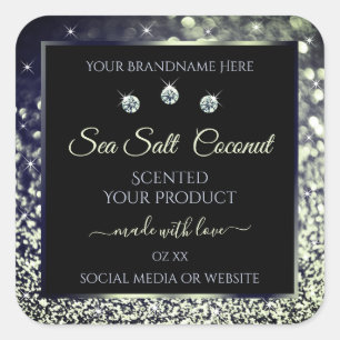 Modern Blue Silver Glitter Product Labels Diamonds