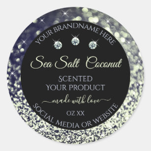 Modern Blue Silver Glitter Product Labels Diamonds