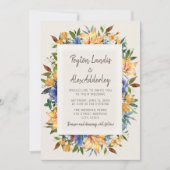 Modern Blue Sinaasappel Tan Floral Wedding Kaart (Voorkant)