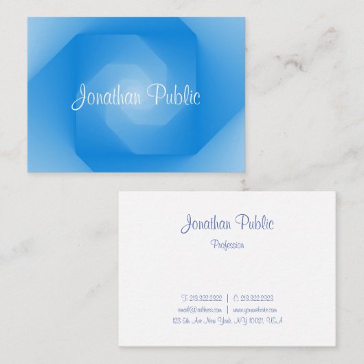 Modern Blue Sjabloon Handgeschreven scriptnaam Visitekaartje (Voorkant / Achterkant)