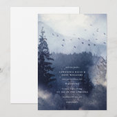 Modern Blue Snow Frosted Forest met vogelweddensch Kaart (Voorkant / Achterkant)