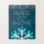Modern Blue Snowflake Peace Joy Love Typografie Legpuzzel (Verticaal)